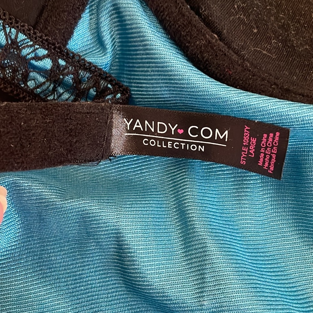 NWOT Yandy 10537Y Black Lace Turquoise One Piece Snap Crotch Teddy Size Large L - Picture 8 of 10